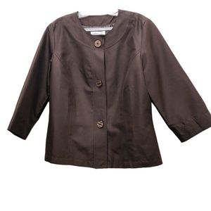 Coldwater Creek Women's Size 8P Brown 3/4 Sleeve Scoop Neck Short Silk Jacket